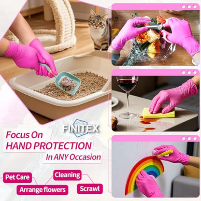 FINITEX Nitrile Disposable Latex-Free Gloves - 3.5mil 100/1000PCS Powder-Free Latex Free Cleaning Medical Exam Food Gloves - color: Rose Red (Medium 100)