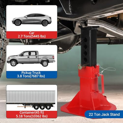 Heavy Duty Car Jack Stand, Pin Type Adjustable Height Automotive Jack Stands with Lock, 22 Ton (44,000 lb) Capacity, Red, 1 Pair - size: 22 Ton, style: jack