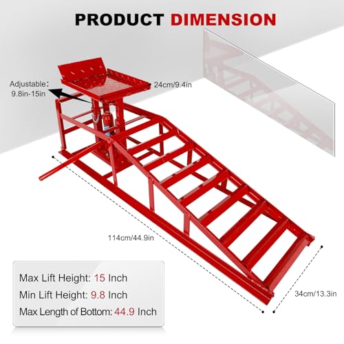 2 Pack 5T 10000lbs Hydraulic Car Ramps Low Profile Car Lift Service Ramps Truck Trailer Garage Lift Height Range 9.8" to 15" Hydraulic Vehicle Ramps Red - size: 2PCS-Red A