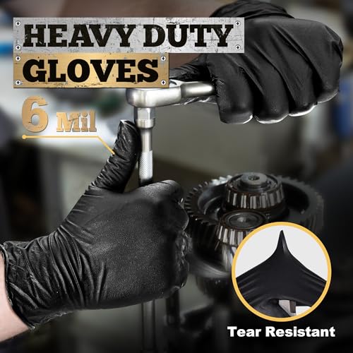 TitanFlex Heavy Duty Black Nitrile Gloves, 6 Mil, Fully Textured, Mechanic Disposable Gloves, Latex Free, Powder Free - color: 03 Black (L, 100ct), size: Large