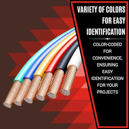 12 Gauge Wire Combo 6 Pack (600ft Total) 100ft Per Roll, 12V Low Voltage Automotive and Electrical Cable, Copper Clad Aluminum (CCA)