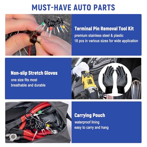 7 Pcs Electrical Disconnect Pliers, Electrical Connector Removal Tool | Connector Separator, Hose Clamp Pliers, Terminal Removal Tools, Work Gloves & Tool Bag - for Automotive Electrical Connector