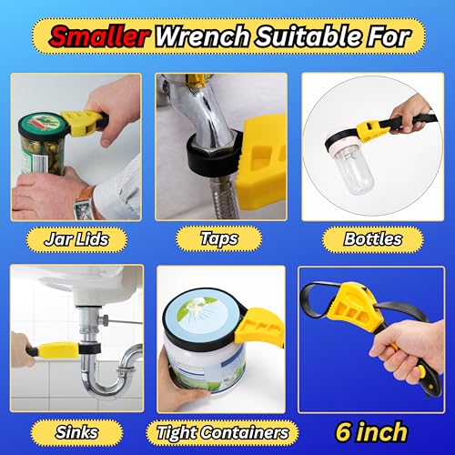 2-Pack Adjustable Rubber Strap Wrench Set, 8" & 6" – Heavy-Duty Non-Slip Oil Filter Wrench & Jar Opener for Plumbing, Water Filter, Shower Head, Sink, Faucet, Pipes & Automotive Use (Yellow)