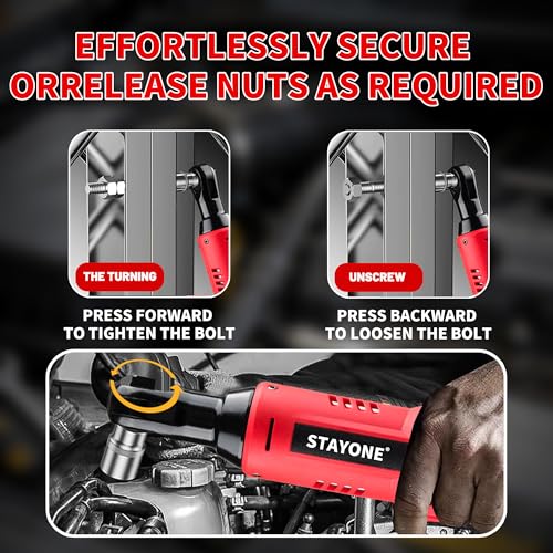 Cordless Electric Ratchet Wrench Set, 3/8" 12V Power Ratchet Tool with 45 N.M Torque, 380 RPM, 2x 2.0Ah Li-Ion Batteries for Auto Repair Home Mechanic
