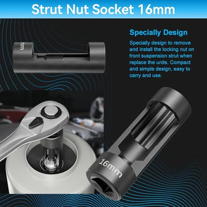 Suspension Strut Socket Tool,Strut Nut Socket 16mm 18mm 19mm 21mm 22mm 24mm with 12 Point 1/2" Drive, Suspension Strut Nut Socket Tool Easy Remove Strut Nuts,12Pt Vm Number 3353 Accessory (16MM) - color: 16mm
