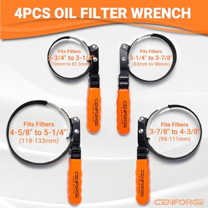 5-PC Swivel Oil Filter Wrench Set with Cover 2-3/4" to 5-1/4" and 2-1/2"to 4-5/8 (64-118mm) Adjustable Oil Filter Plier, Car Oil Filter Removal Tool, Durable & Easy Operation - size: 5-Piece Set (2-1/2" - 5-1/4")