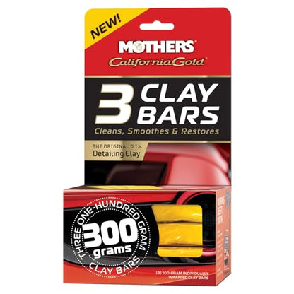 Mothers California Gold 3 Clay Bars, 3 100-gram (07242) | Removes Overspray, Brake Dust, Bugs, Restores Smooth, Brilliant Finish to Paint, Chrome, Glass & Plastic, Safe & Easy to Use