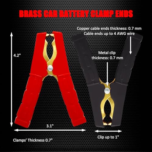 Ampper Replacement Jumper Cable Clamps, 500A Heavy Duty Car Battery Clamp Ends for Jumper Cables, Jump Starter, Charging and Testing (2 Pair) - color: 500A, size: 2 Pairs
