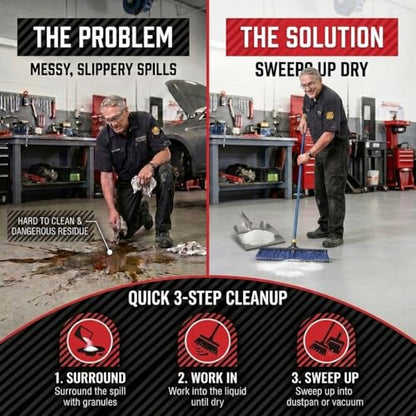 Fast-Acting Universal Spill Absorbent Granules, 4 lbs – Oil, Fuel, Grease, Solvent & Chemical Cleanup, Sweeps Up Dry, No Residue