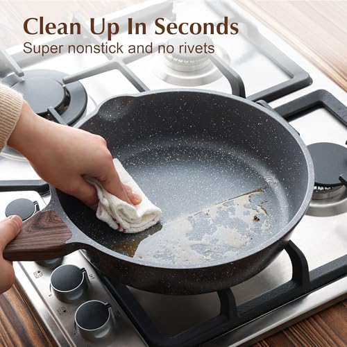 SENSARTE Nonstick Skillet, Deep Frying Pan 10/11/12-inch, Saute Pan with Lid, Stay-cool Handle, Healthy Stone Cookware Cooking Pan, Induction Compatible (10-Inch/3.5QT) (Pack of 2) - color: Gray, size: 10-inch/3.5QT (Pack of 2)