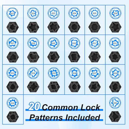 Gickbussu 22PCS Locking Lug Nut Key Set for VW Audi | Anti-Theft Wheel Lock Removal Kit, Covers 521-540 Patterns, Adapter & Punch Included, for Mechanics and DIY