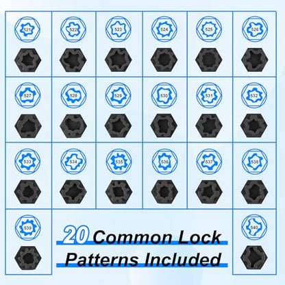 Gickbussu 22PCS Locking Lug Nut Key Set for VW Audi | Anti-Theft Wheel Lock Removal Kit, Covers 521-540 Patterns, Adapter & Punch Included, for Mechanics and DIY