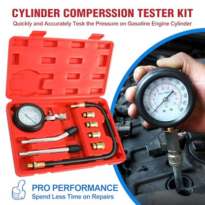 BETOOLL 9pcs Compression Tester with Spark Plug Tester - 300PSI Car and Motorcycle Engine Cylinder Compression Gauge Automotive Tool