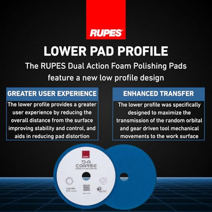 RUPES 9.DA180H Pack of 12 Blue D-A Coarse Cutting Foam Pads 180mm | Ideal for Paint Correction & Gloss Enhancement | Mild to Severe Defect Removal | Compatible with 6" Backing Plate - size: Coarse 180mm, style: Pack of 12