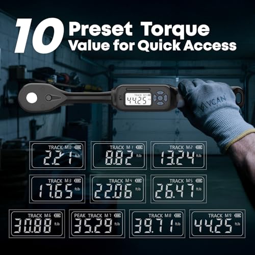 3/8 Torque Wrench Digital (2.21-44.25 Ft. Lb) ±2% High accuracy Digital Torque Wrench 3/8 Drive Ratchet with Buzzer&LED Indicator Track Mode/Universal Joint&6" Xtension Bar for Bike Moto Auto