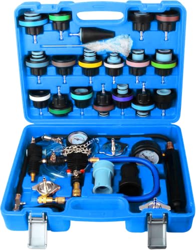 DAYUAN 28Pcs Universal Radiator Pressure Tester Kit, Coolant Vacuum Refill | Coolant Pressure Tester Set for Cooling System, 0-35 PSI Pressure Testing，Vacuum Purge & Refill, Fits Most Vehicles，Blue Case - color: Blue