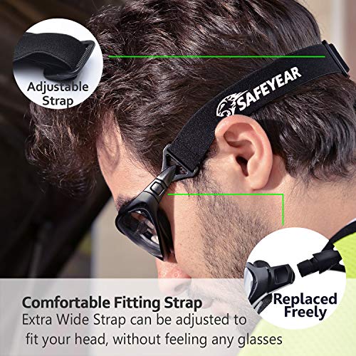 SAFEYEAR Anti Fog Safety Glasses- SG002 Clear Scratch Resistant Work Glasses No-Slip Safety Goggles Lab Grinding Chemistry - color: Black