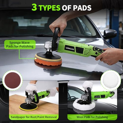 Buffer Polisher, 1600W 6 Inch/7 Inch Rotary Car Buffer Polisher Wax, 7 Variable Speed 1600-3500 RPM, Car Buffers and Polisher for Car, Boat Sanding and Polisher