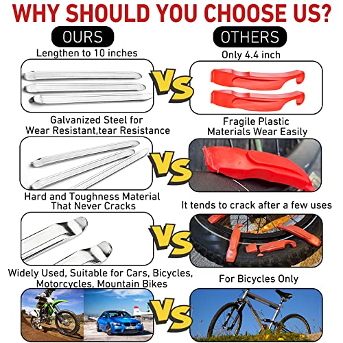 Bike Tire Levers - Motorcycle Tire Spoons Iron Set Dirt Bike Tire Changing Tools 10" Lengthen Premium Stainless Steel Repair Tube for Motorcycles Electric Bicycles Mountain Dirtbike - color: silver-2pcs