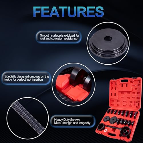23pcs FWD Front Wheel Drive Bearing Adapters Puller Press Set Replacement Wheel Bearing Removal Tool Bushing Driver Set Automotive Mechanics Tool Kit
