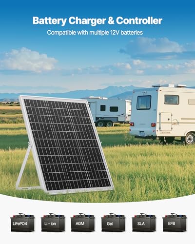 VEVOR 25W 12V Solar Panel Battery Charger, Solar Battery Trickle Charger Maintainer with Intelligent MPPT Controller & Adjustable Mount Bracket, IP67 Waterproof for Car Boat RV Motorcycle Trailer - style: 25W