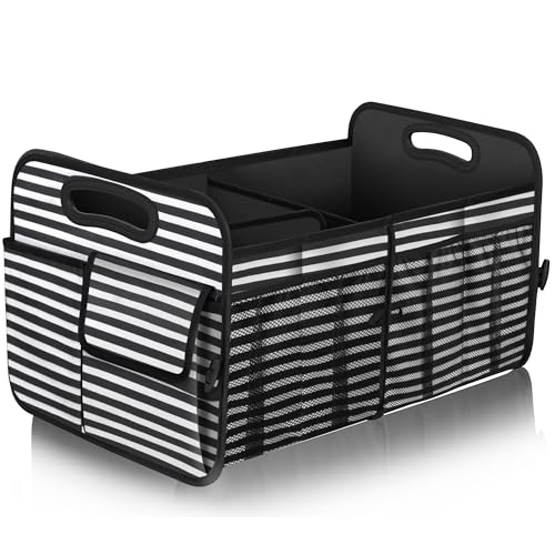 Femuar Car Trunk Organizer,Car Storage Organizer with 72L Large Capacity Waterproof Collapsible and 11 Pockets,Trunk Organizer for Car Suv/Jeep/Sedan, Large Size, Stripe - color: Stripe, size: Large