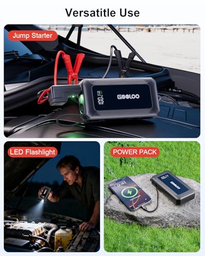 GOOLOO G7 3000A Jump Starter with Built-in Cable,Portable Jump Starter for 45W Fast Charging,12V SuperSafe Lithium Jump Box, Battery Booster Pack Up to 8.5L Gas or 6.0L Diesel Engine - color: black