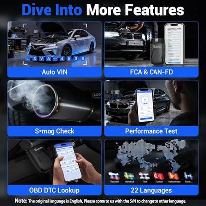 VDIAGTOOL OBD2 Scanner Bluetooth, D100 Bidirectional Scan Tool, No Subscrption Fees, Wireless Code Reader for iOS & Android, Full System Diagnostic Tool with 17 Resets, Live Data, CAN FD, Storage Bag