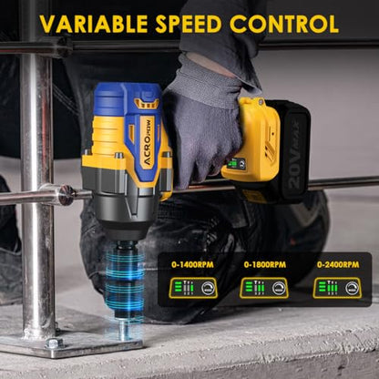 Cordless Impact Wrench for DEWALT 20V Battery | 1/2 Inch Brushless Motor High Torque Power Impact Gun, 1000 Ft-lbs(1360NM), 3-Mode Speed, LED Light(Bare Tool Only)