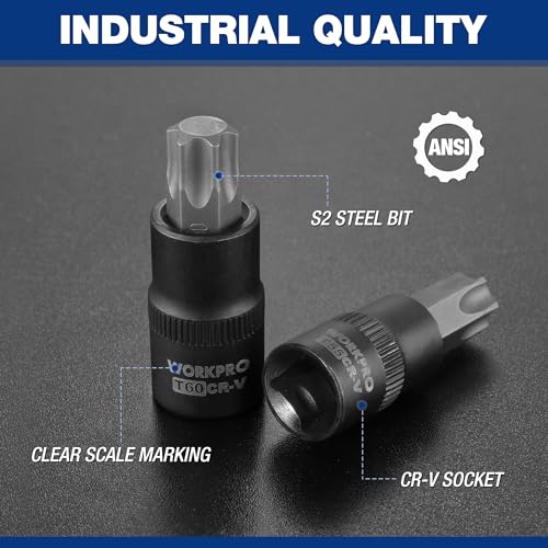 WORKPRO Torx Bit Socket Set, 1/4", 3/8" and 1/2" Drive Torx Bits 13-Piece Socket Set T8-T60, Premium S2 Steel Bits and CR-V Sockets with Storage Case - style: 13-piece torx bit socket set