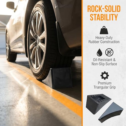 Fasmov 2 Pack Solid Rubber Heavy Duty Wheel Chock, Premium Chock for Car, Travel Trailers, RV, Truck, and ATV