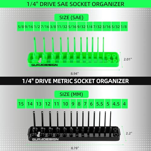GURADESIGN 8PCS Socket Organizer Set, Socket Holder, 1/4", 3/8", 1/2" Metric & SAE Socket Tools Trays. - style: 8PCS Socket Organizer Tray Set