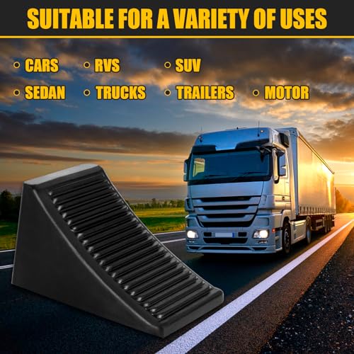 4 Pack Heavy Duty Wheel Chocks, Solid Rubber RV Wheel Chock for Trailers, Black Tire Chocks for Cars, Truck,Travel Trailers, Camper and ATV, 6.5" x 3.6" x 3.7" - color: 4 Pack-Black
