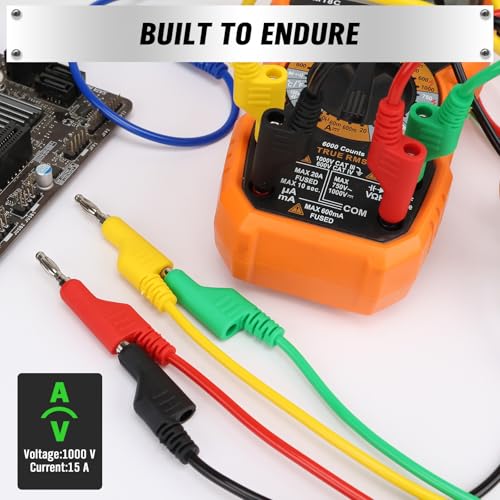 SWANLAKE 5-Piece Dual-Ended Banana Plug Test Leads, 1000V 15A 3.5ft/1M Multimeter Electrical 4mm Banana-Plug, Flexible Copper Banana Cable, Electrical Test Wires - color: 5PCS Dual Banana Clip Milti-color