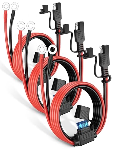 Oyviny 3Pack 6FT SAE Battery Connector Extension Cable with 15A Fuse, 16AWG UL Certified SAE to O Ring Terminal Quick Disconnect Harness for Battery Maintainer Trickle Charge Motorcycle Solar Panel - size: 16AWG 6FT-3PCS