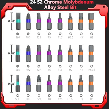 24 in 1 Magnetic Screwdriver Set,DIY Ratchet Screwdriver with Detachable Handle,Multi Bit Screw Driver Set Multifunctional Toolbox,Portable Precision Repair Tool Kit for Furniture Computer Bicycle