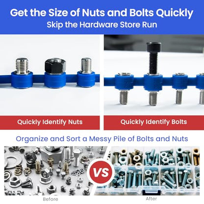 Detachable Nut and Bolt Thread Checker, Removable Stainless Steel Gauges on Flexible Silicone Loop, Identify Standard & Metric Sizes, 2-in-1 Screw Size Finder for Tight Spaces & Fixed Fasteners - size: 32 Thread Checker-S03
