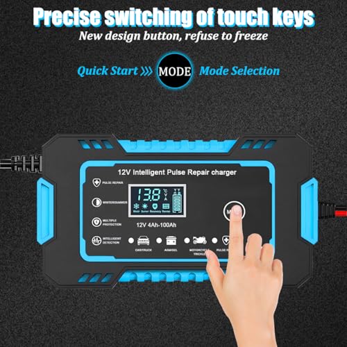 Car Battery Charger, 12V 6A Smart Fully Trickle Vehicle Battery Charger & Desulfator with Temperature Compensation, Portable Automotive Power Maintainer, Universal Fit (Blue) - color: Blue
