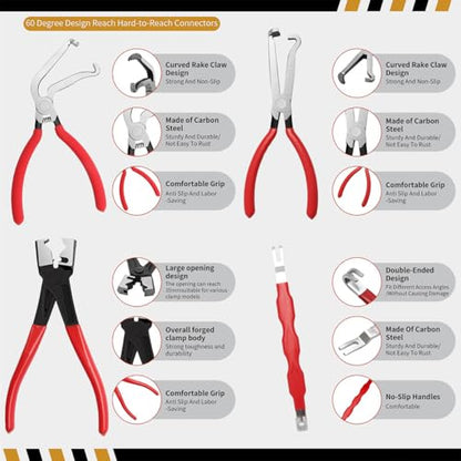 4 Pieces Electrical Disconnect Pliers for Cars,Automotive Electrical Plug with 8 Pcs Terminal Removal Tools,Separator with Straight & 60° Pliers,Valentines Gifts（Comes with gloves and tool kit）