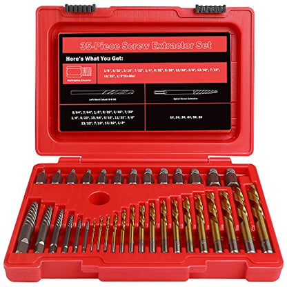 39 Pcs Screw Extractor Set Left Hand Drill Bit Set Easy Out | 6542/4341 HSS Multi-Spline Stripped Screw Extractor Set for Removing Damaged Broken Rusted Nuts, Bolts - size: 39Pcs
