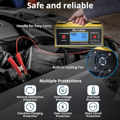 8 Volt Golf Cart Battery Charger,0-14A Smart Fully Automatic Battery Maintainer for 8V Lead Acid Batteries,6V/8V/12V/14V/16V/24V Trickle Charger for Car,Marine,Truck,AGM Gel STD & Desulfator - color: Yellow 8 Volt Battery Charger