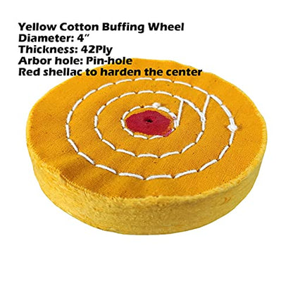7pc 4" Buffing Polishing Wheel Kit for Drill, for Polishing Soft Metals | Includes 3pc 4" cotton buffing wheel, 3pc 100g bar compound, 1pc drill mandrel. For polishing