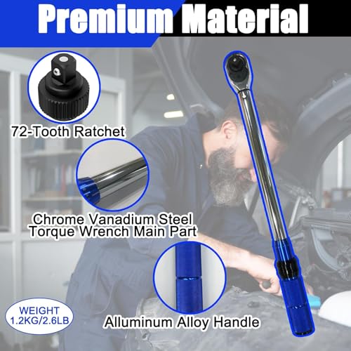 1/2-Inch Drive Click Torque Wrench, 10-110 N.m, 72-Tooth Dual-Direction Adjustable Torque Wrench with ±3% High Precision for Bicycle, Motorcycle and Car Maintenance