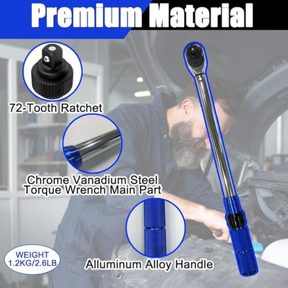 1/2-Inch Drive Click Torque Wrench, 10-110 N.m, 72-Tooth Dual-Direction Adjustable Torque Wrench with ±3% High Precision for Bicycle, Motorcycle and Car Maintenance