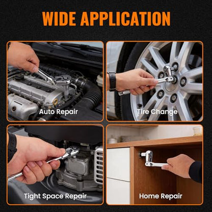 6-Piece Flex Head Ratchet Wrench Set, 1/4", 3/8", 1/2" Drive, 90T Quick-Release Reversible with Extension Bars for Tight Spaces - size: Combo Kit(1/4" & 3/8" & 1/2")