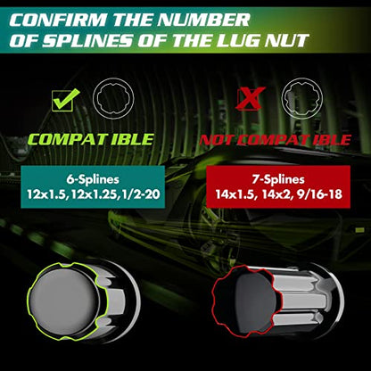 AUTOPTIM 6 Spline Lug Nuts Socket Key - 17mm Hex Socket for Small Diameter Lug Nuts (M12X1.5 M12x1.25 1/2" x20) 6 Point Tuner Key Tool 1pc - color: Black, size: 6 Spline, style: 1 Pcs