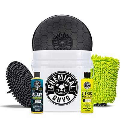 Chemical Guys CWS80316BK Car Wash Detailing Bucket, Mitt & Accessories Bundle (6 Items) Featuring Clean Slate Deep Surface Cleaning Car Wash Soap, 16 oz - for Cars, Trucks, SUVs, RVs & More - size: 16 oz