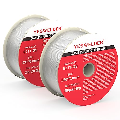 YESWELDER Flux Core Gasless MIG Wire, E71T-GS Mild Carbon Steel .030-Inch Diameter 2-Pound, Strong ABS Plastic Spool Welding Wire (2 Packs) - size: .030'' 2pk