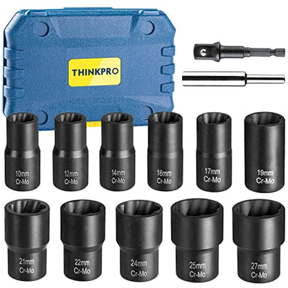 Lug Nut Removal Tool,13 PCS Lug Nut Extractor Set | 1/2 Inch Drive Bolt Extractor, Easy Out Lug Nut remover for Damaged, Frozen, Studs, Rusted, Rounded-Off Bolts & Nuts Screws - color: 13-piece