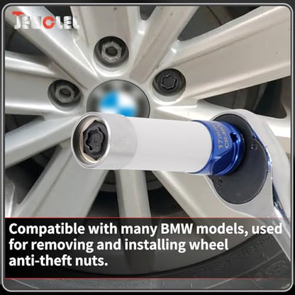51 Wheel Locking Nut Key for BMW, Socket Adapter (OD 27mm-ID 25mm) | Wheel Lock Nut Socket Adapter, Anti-Theft Lug Nut Removal Tool, Anti-Theft Screw Remover, Repair Tool, Tyre Fitting, garage - color: Socket 051